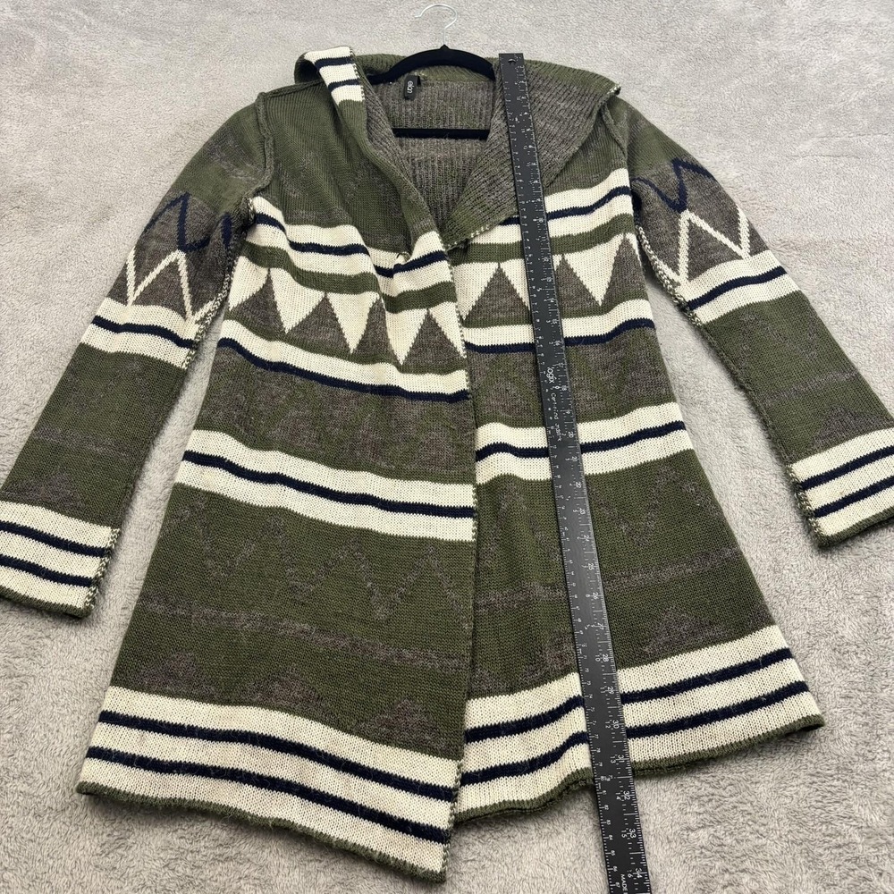 Elan Cardigan Wool Blend Sweater Womens S Olive Green Hooded Aztec Boho Goblin - Picture 11 of 16
